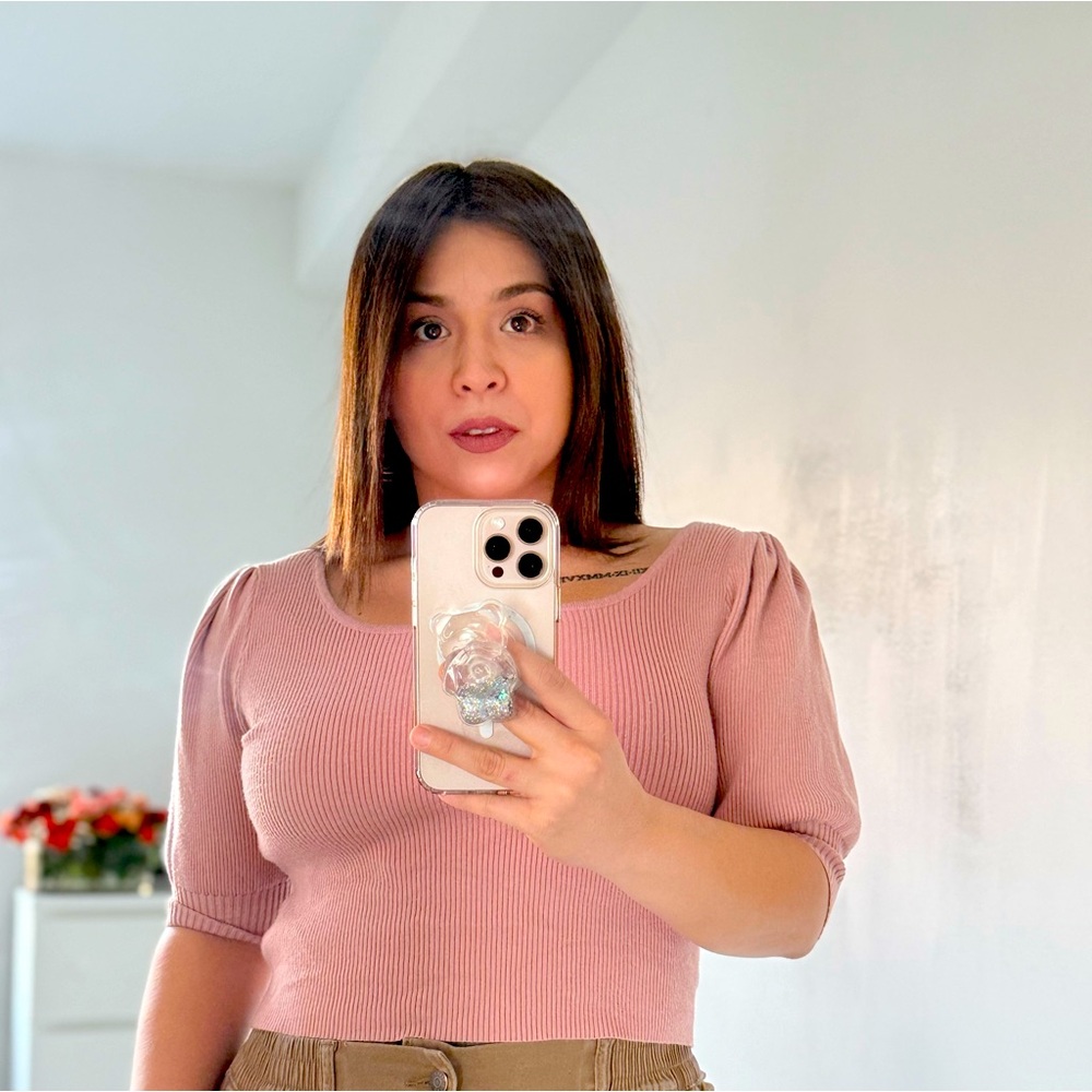 Soft pink ruffle arms top